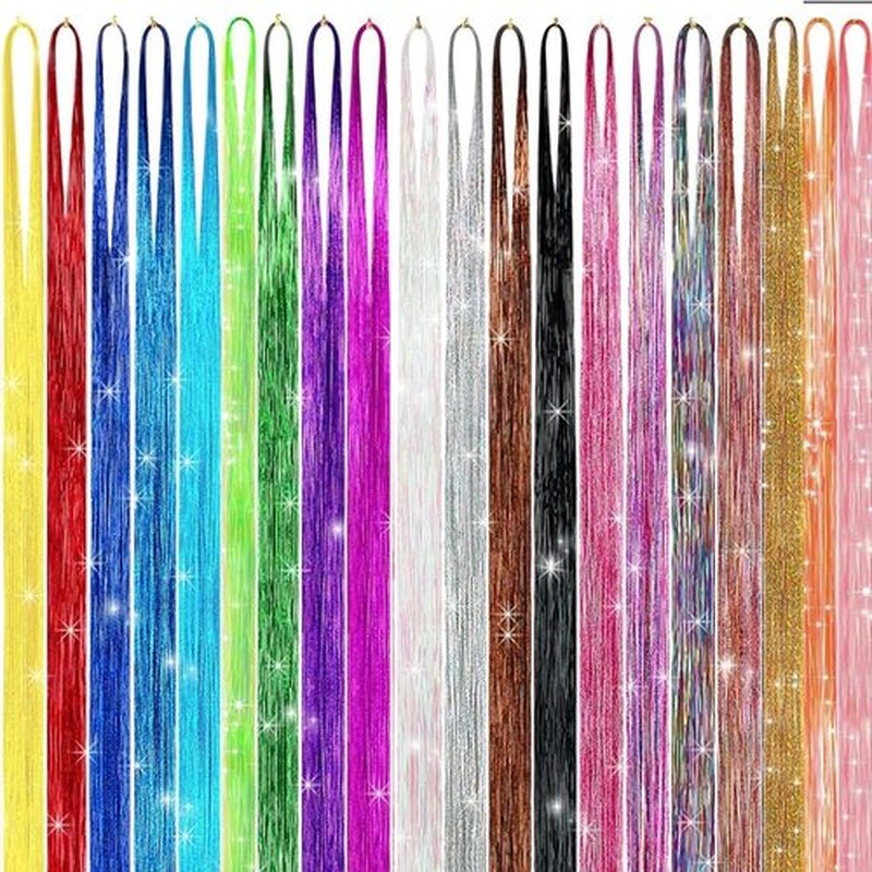 GTTUKK Hair Tinsel Kit (48 Inch,20 Colors,6000 strands), Tinsel Hair Extensions with Tools，Heat Resistant Fairy Hair Tinsel Kit for Women Girls Hair Accessories