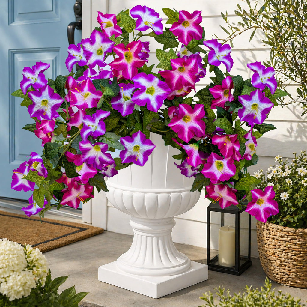 AXYLEX Artificial Petunias Outdoor, 2PCS Faux Hanging Flowers (Fuchsia)