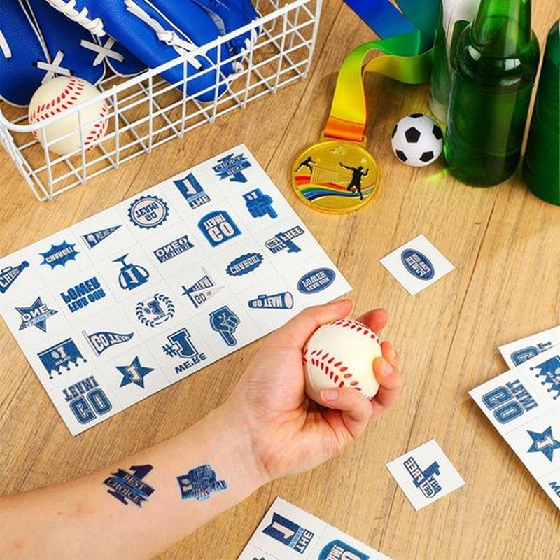 Landhoow 240 Pcs Blue Team Spirit Tattoos Temporary Glitter Go Team Tattoos Football Temporary Stickers Party Costume Accessory for School Spirit Supplies