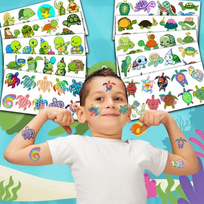 Cute Sea Turtle Temporary Tattoos Turtles Birthday Party Decorations Favors Supplies Ocean Sea Themed Stickers 10 Sheets 105 PCS Gifts for Baby Girls Boys Decor Class School Carnival Christmas