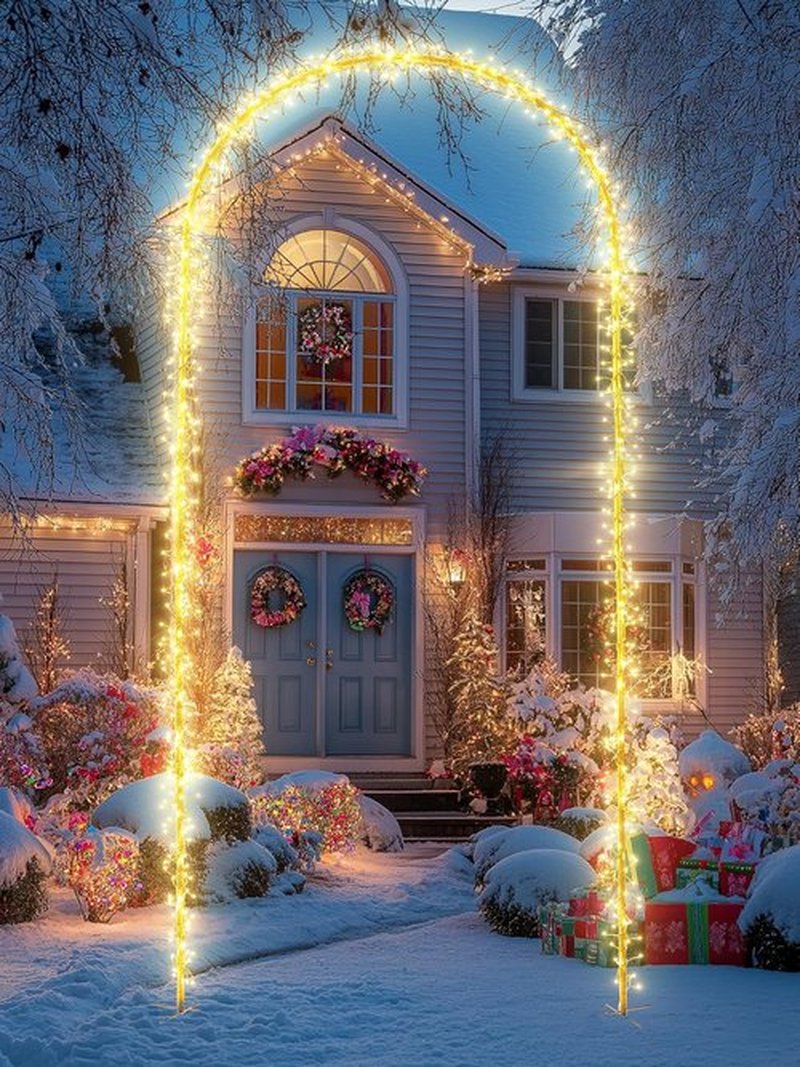 Flacchi Outdoor Christmas Arch Lights - 7.5FT Waterproof 360LED String Lights with Timer & 8 Modes (Warm White)
