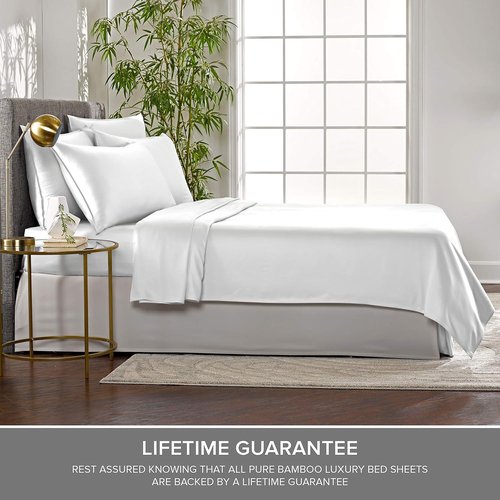 Pure Bamboo Split King Sheets - 100% Organic Viscose Bed Sheet Set, Soft & Cooling, White