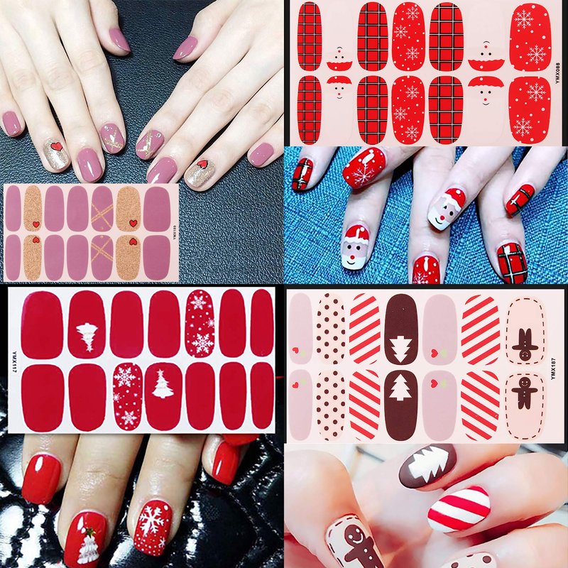 WOKOTO 20 Sheets Christmas Adhesive Nail Polish Strips with 1Pc Nail File Holiday Pack, Nail Polish Stickers Full Wraps Christmas Nail Stickers Manicure Kit Easy Nail Art Decoration Strips