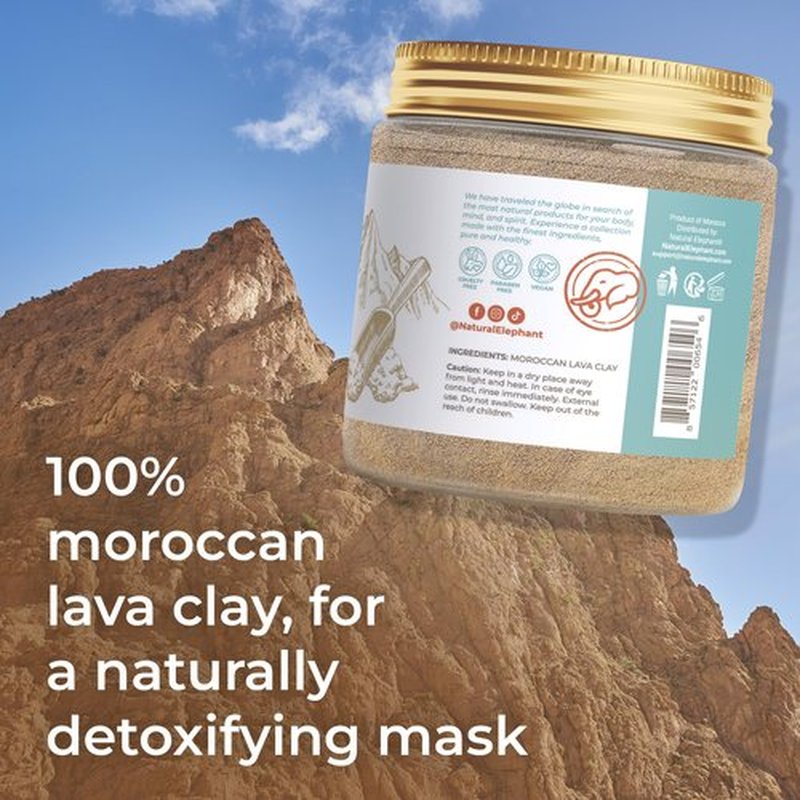 Natural Elephant Ghassoul (Rhassoul) Moroccan Lava Clay Powder | 100% Pure & Natural Face & Body Mask Powder | 3 oz Travel Size