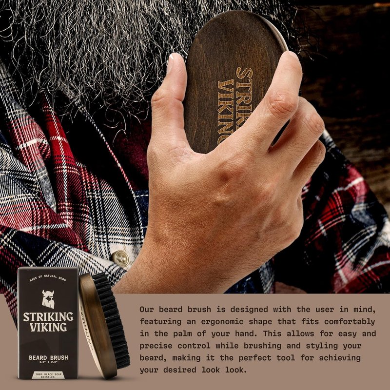 Viking Beard Brush for Men - 4.3 in Beech Wood Handle with Boar Bristle - Travel Size Grooming Tool