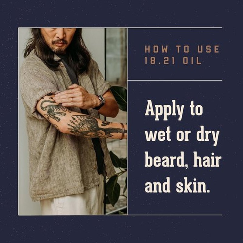 18.21 Man Made Hair, Skin & Beard Oil - Non-Greasy Conditioning Balm with Castor, Jojoba & Argan Oils | Premium Care for Tattoos & Mustaches
