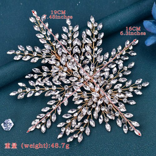 HONGMEI Bridal Rhinestone Headpiece for Wedding，Leaf Crystal Hair Pieces Bride Side Headpieces Wedding Hair Accessories for Women(Gold)