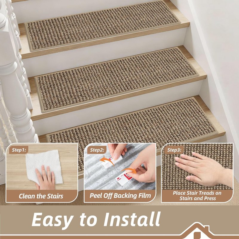 BEQHAUSE Indoor Door Mat & Stair Treads - Non-Slip, Stain-Resistant, Washable | 20"x32" & 15 Pcs, Taupe