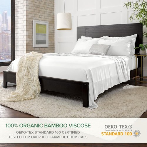Pure Bamboo Split King Sheets - 100% Organic Viscose Bed Sheet Set, Soft & Cooling, White