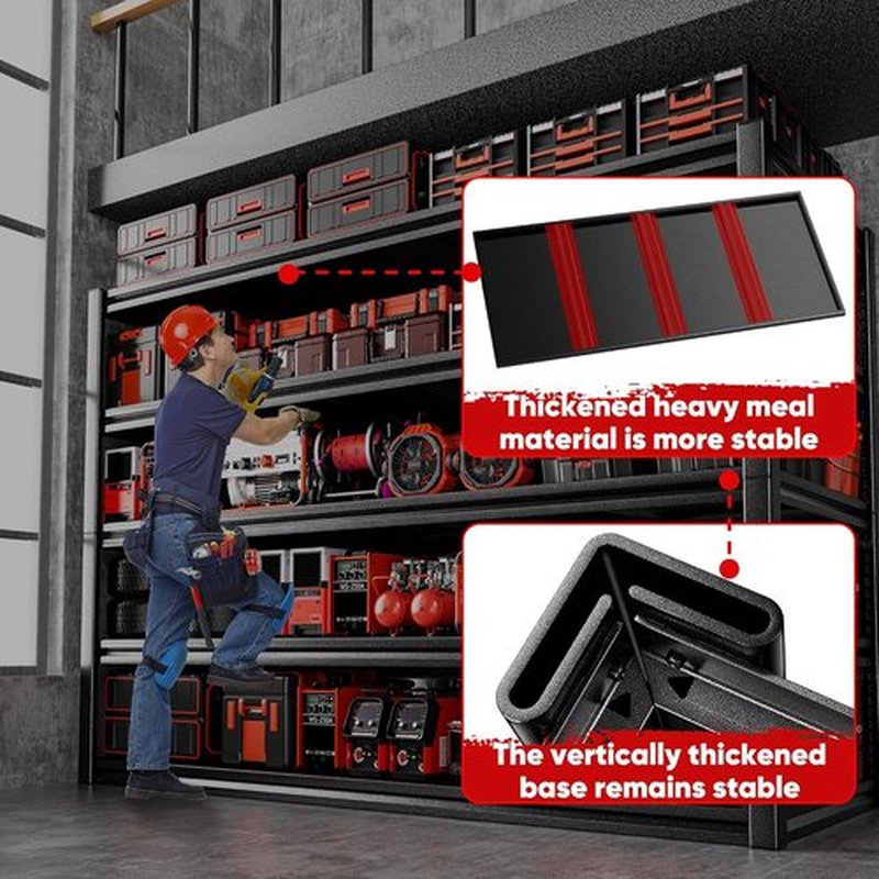 POKIPO Heavy-Duty Garage Shelving Unit - 5-Tier Adjustable Metal Storage Rack | 72"H x 35"W x 15.7"D, 3000LBS Capacity