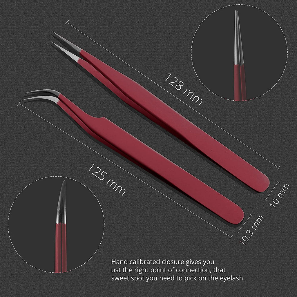 SIVOTE Eyelash Extension Tweezers for Classic & Volume Lashes, 2-Pack, Red