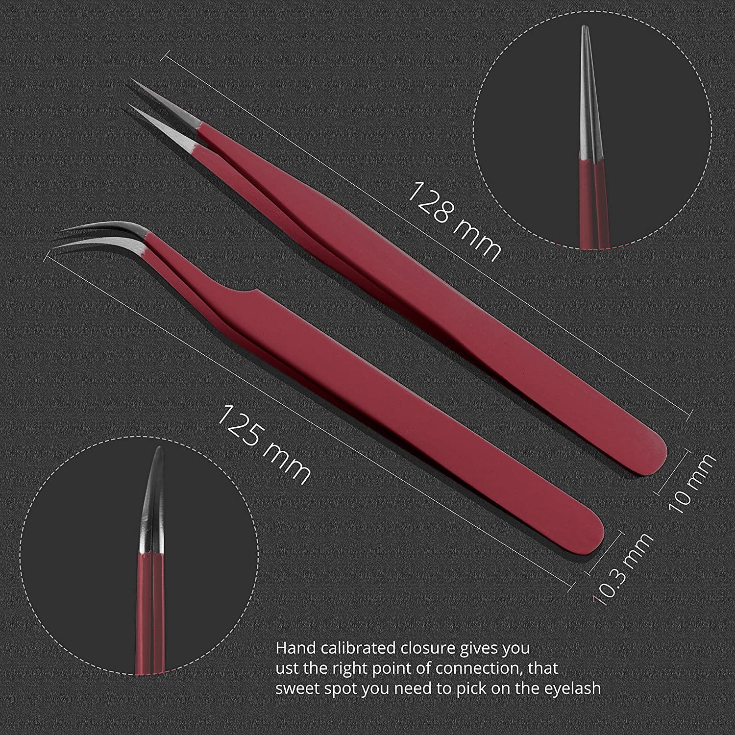 SIVOTE Eyelash Extension Tweezers for Classic & Volume Lashes, 2-Pack, Red