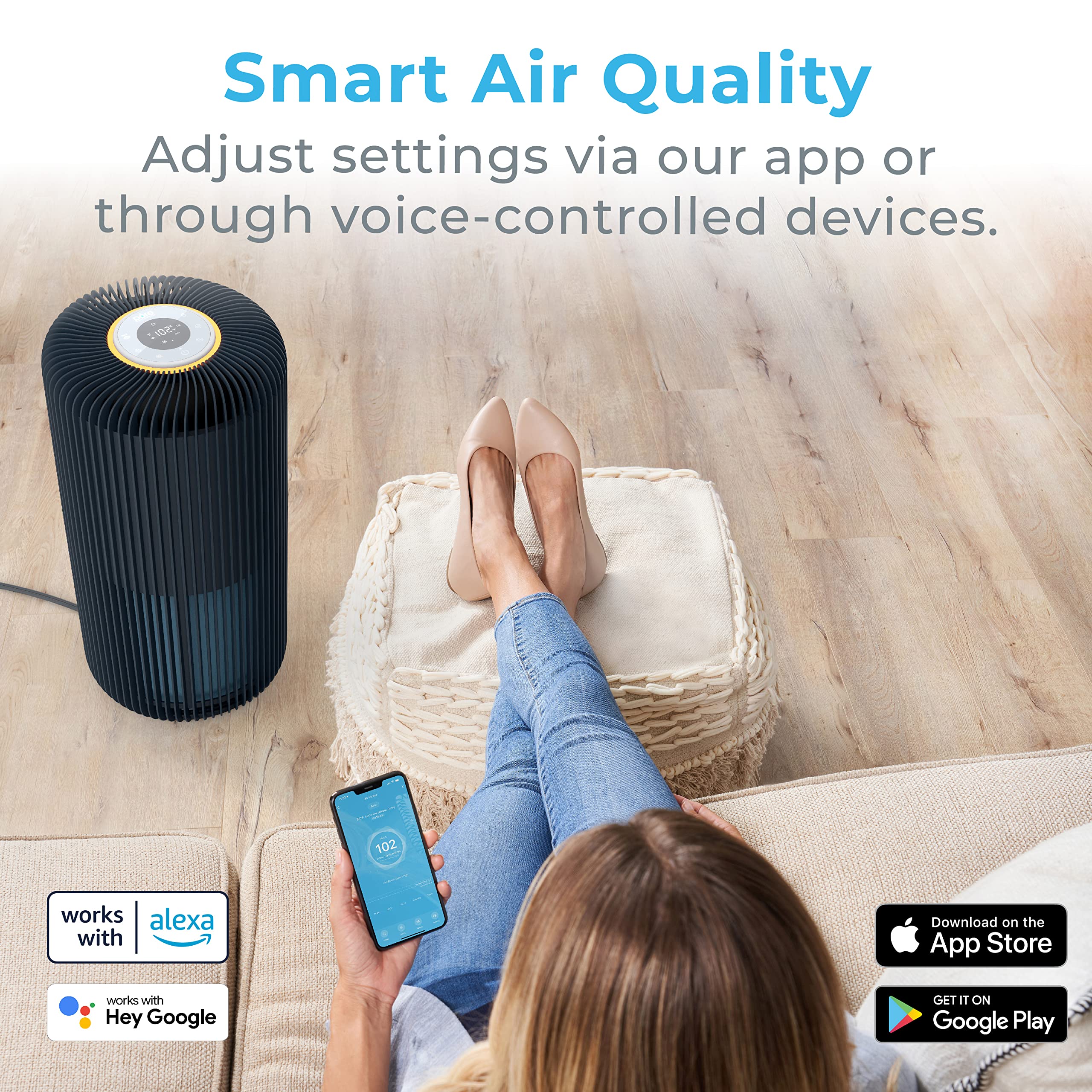 Pure Enrichment PureZone Turbo Smart Air Purifier for Large Rooms (1050 sq. ft. in 30 min.) - 5 Stage Filtration, Smartphone Compatible, Traps Germs, Smoke, & Dust (Graphite)