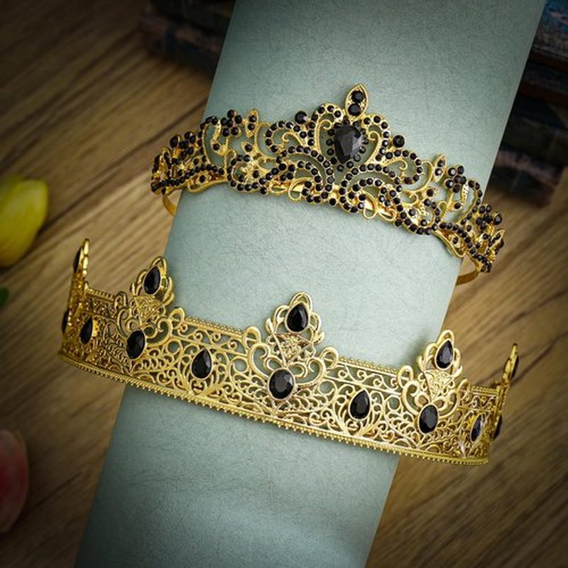Prom Crowns for Men Women King Queen Crown Metal Crystal Tiara Crown for Men Women Bridegroom Bride for Wedding Halloween Party (GOLD)