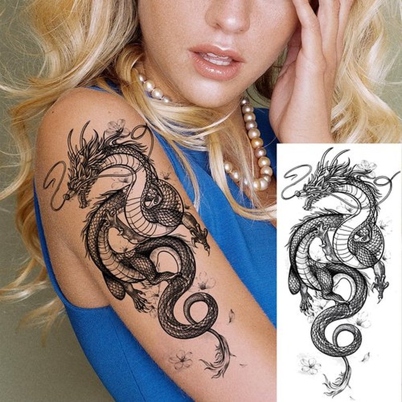 TASROI 8 Sheets Cool Dragon Temporary Tattoos For Men Women Adults, Black Realistic Dragon Tattoo Sticker Half Arm Sleeve, Waterproof Tribal Totem Fake Tattoos That Look Real and Long Lasting Set Kit