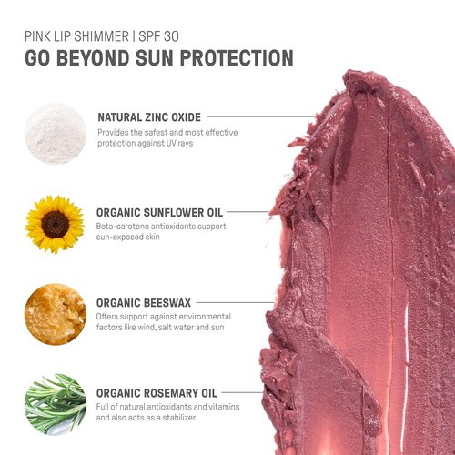 Raw Elements Organic Pink Lip Shimmer - Zinc Oxide SPF 30+ Protection | 0.15oz