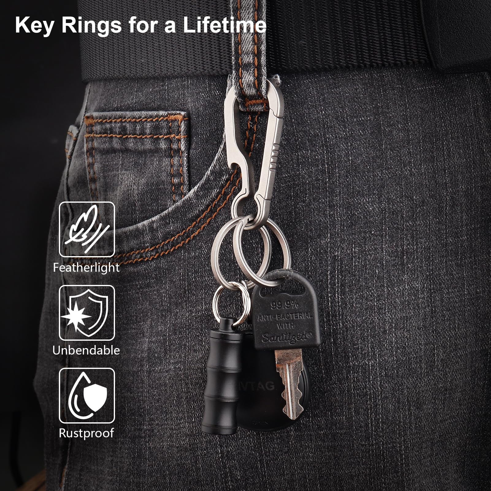 Green Beret Tactical Titanium Carabiner Clip Hook EDC Small Heavy Duty Keychain Clips Anti-Lost Quick Release Key Chain for Keys, Medium