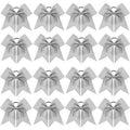 16 PCS 8" Large Glitter Cheer Bows for Cheerleaders, CN Sparkly Hair Bows with Elastic Hair Ties Accessories for Teens Girls Women Cheerleading Softball Competition Sports (Silver)