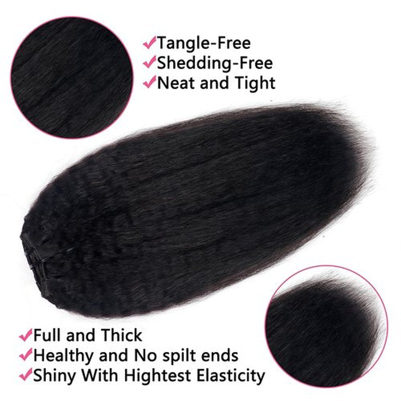 Kinky Straight Clip in Hair Extensions Real Human Hair Clip ins Natural Black Double Weft Clip ins for Women 12 Inch 120g 8pcs Kinky Straight Clip on Extensions Human Hair