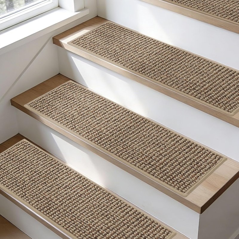 BEQHAUSE Indoor Door Mat & Stair Treads - Non-Slip, Stain-Resistant, Washable | 20"x32" & 15 Pcs, Taupe
