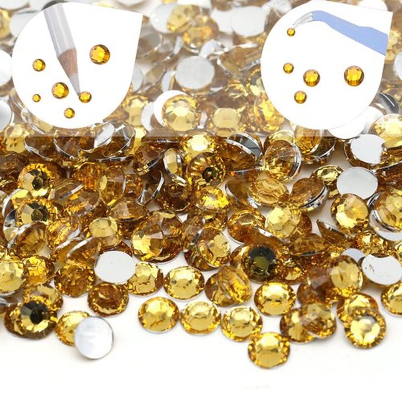 16000 Pieces Gold Yellow Non Hotfix Flat Back Gems Round Resin Rhinestones Kit 4 Mixed Sizes（3-6mm） with Picking Pen and Tweezer for Nails Crafts Makeup Eyes DIY Christmas Gift Clothes Phone Bottles