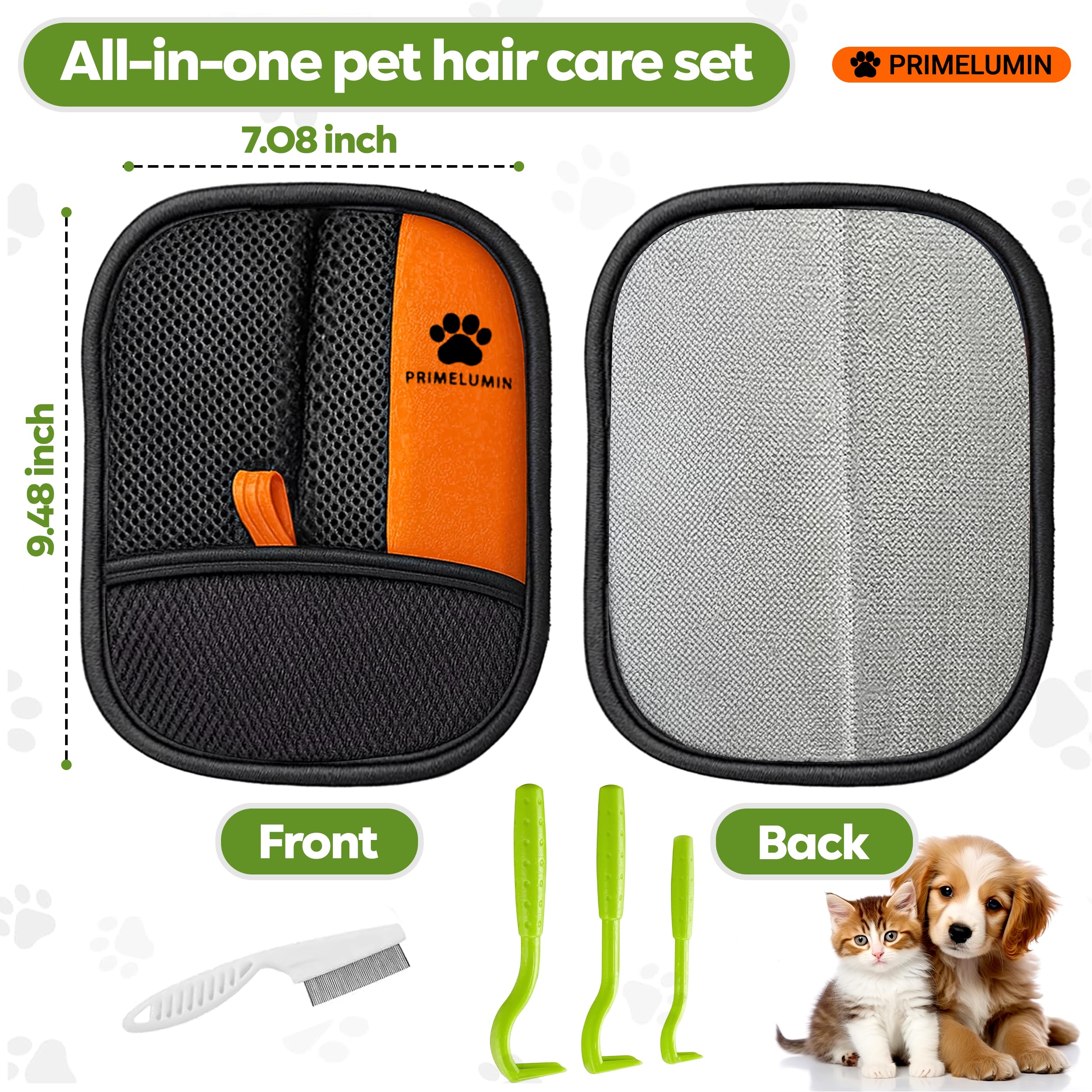 PRIMELUMIN Pet Hair Remover Glove for Dogs & Cats 2026 Upgraded Design Reusable Electrostatic Fur Remover Mitt for Couch, Furniture, Carpet, Car Seats & Clothes, Fast & Effortless Cleaning