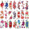 21-Sheet Floral Temporary Tattoos - Bright 3D Peony & Rose Designs - Waterproof Body Art for Women & Girls - Sexy Fake Tattoo Stickers