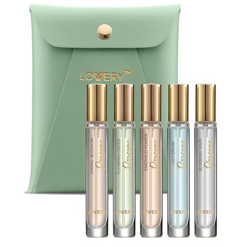 LOVERY Perfume Set - 5 Mini Fragrances in Leather Pouch | Perfect Birthday Gifts for Him & Her - 10ml Travel Size
