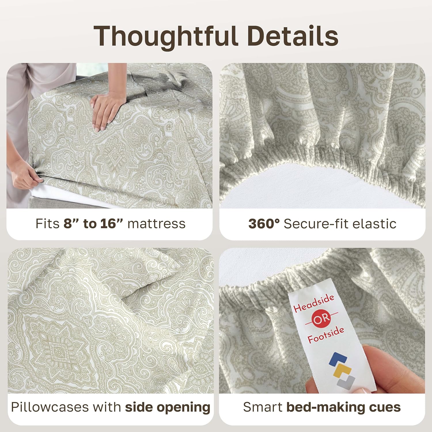California Design Den King Size Cotton Sheets Set - 100% Soft Cotton, 400 TC, Award-Winning Sateen Finish, Deep Pockets - Paisley Beige