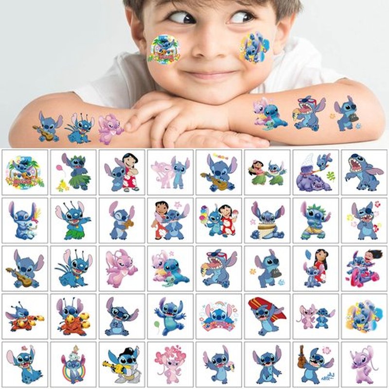 JCQAYB 100Sheets Stitch Temporary Tattoos Birthday Themed Party Supplies Decoration Favors Cartoon Cute Sticker for Kids Boys Home Activity Class Prizes Carnival Christmas Rewards