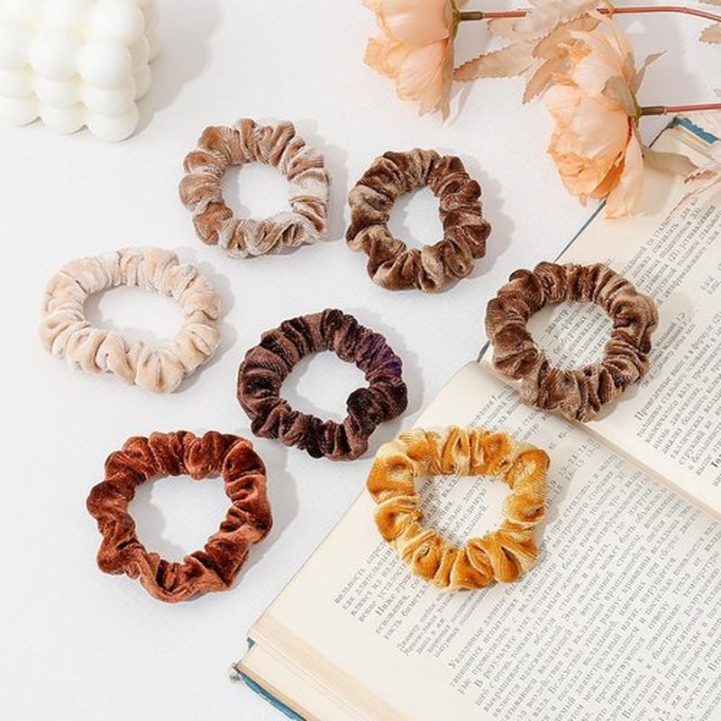 Mirlern 18-Piece Small Velvet Scrunchies for Women and Girls, Elastic Mini Thin Hair Ties for Thick and Thin Hair, Soft Ponytail Holders Hair Accessories Ropes (Coffee)