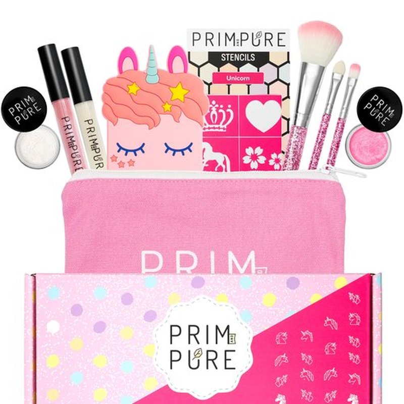 Prim and Pure Mineral Gift Set with Unicorn Mirror| Perfect for Play Dates & Birthday Parties | Kids Eyeshadow Makeup – Mineral | Organic & Natural Makeup Kit for Kids| Made in USA (Pink)