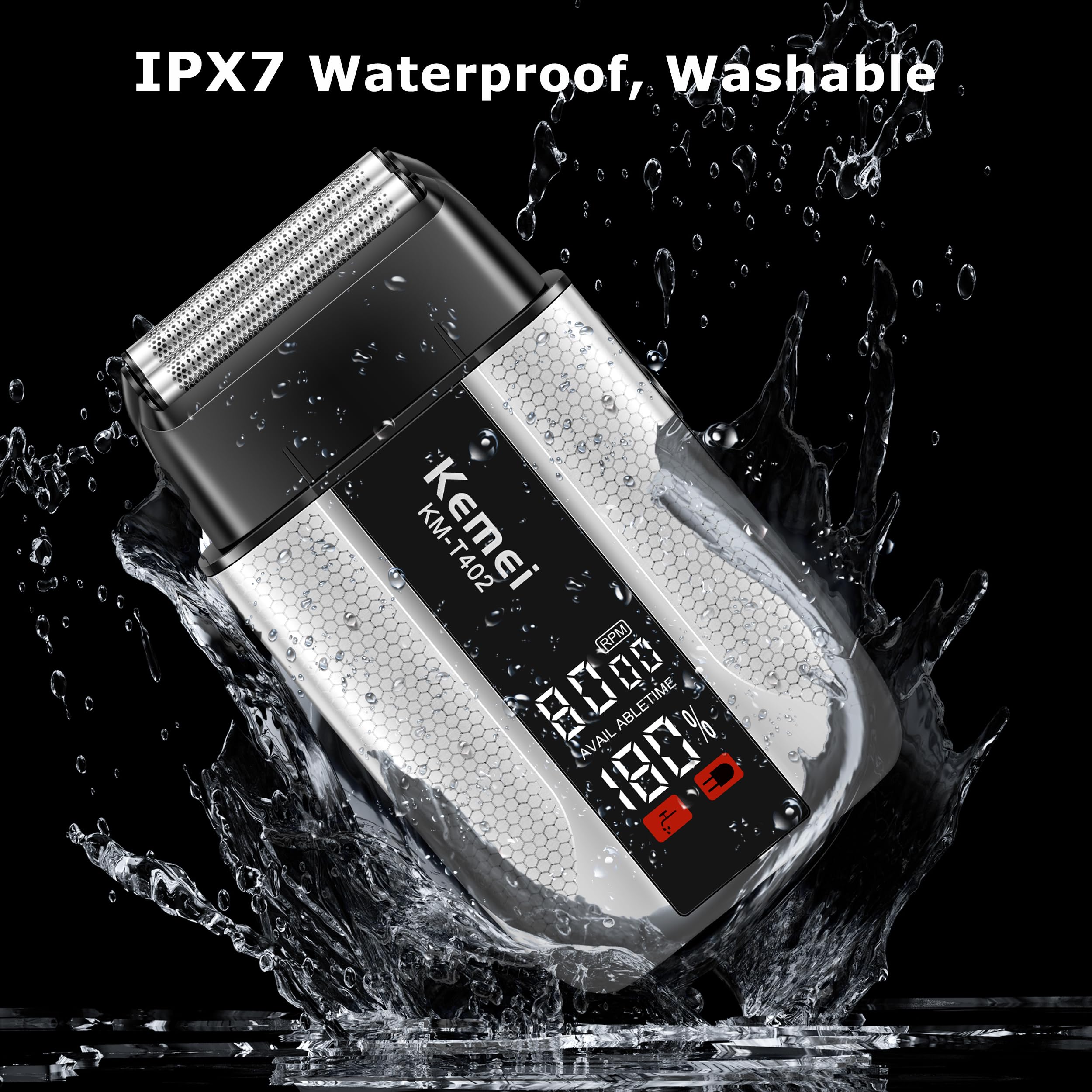 KEMEI T402 Professional Foil Shavers for Men, IPX7 Waterproof Electric Razor for Men with LED Display, Double Electric Shaver with 3 Adjustable Speeds & UV Cover
