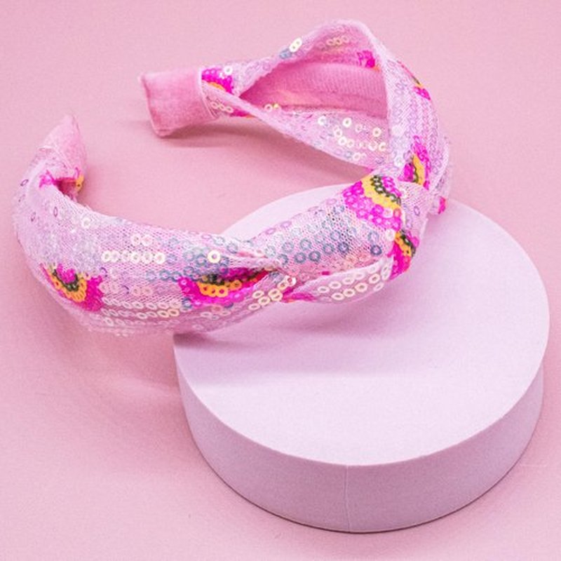 FROG SAC Knot Headband for Girls - Rainbow Sequin Knotted Headbands for Kids, Sparkly Hair Bands for Toddlers, Little Girl Pink Head Band Hair Accessories