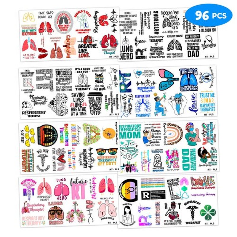 (96PCS) Best Respiratory Therapist Care Week Temporary Tattoos Birthday Themed Party Supplies Decorations Favors Cute Funny Lung Nerd Stickers Tattoo Gifts for Kids Girls Boys Women Decor Class Reward