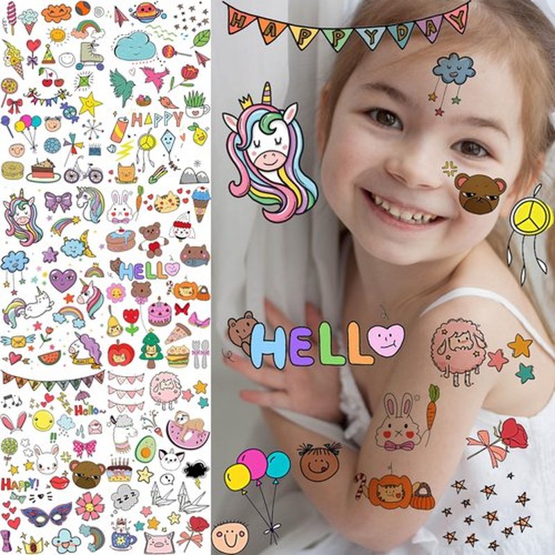 GOROMON 60 Sheets 1200+ Patterns Summer Cute Small Temporary Tattoos For Kids Girls Boys, Tiny Animals Mermaid Unicorn Cartoon Fake Tattoo Sticker Face Hands, Children Tatoos Party Tatuajes Temporales