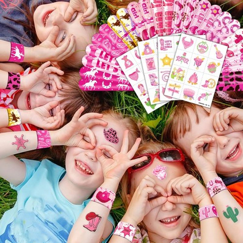 72PCS Western Cowgirl Party Set - 48PCS Temporary Tattoos & 24PCS Slap Bracelets - Rodeo-Themed Birthday Supplies, Baby Shower Gifts, Classroom Rewards & Party Decor for Girls