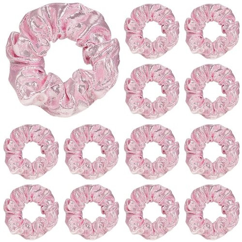 Taiyin 24 Pcs Shiny Metallic Scrunchie Solid Scrunchies Christmas Hair Ties Hair Elastics Accessories Elastic Band for Women Gym Dance Cheerleading Softball Volleyball Baseball Team(Light Pink)