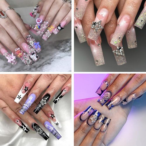 TemBelle 165PCS Silver Nail Charms Bulk Set with Star, Planet, Cross & More; 165 Count; Metal Alloy with Rhinestones; Mix Shape; Nail Art Accessories