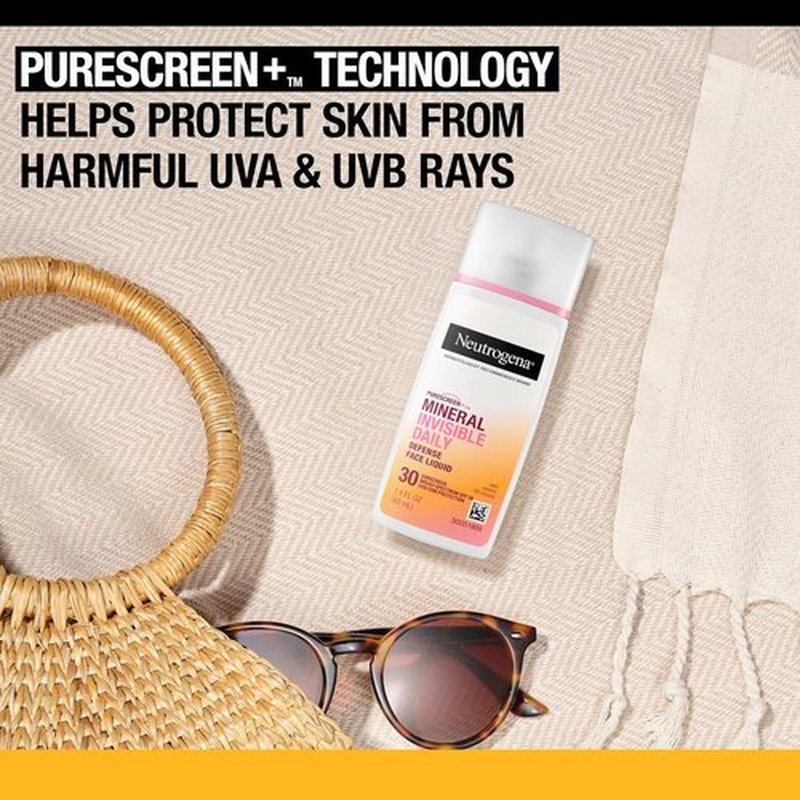 Neutrogena Purescreen+ Mineral Sunscreen - Invisible Daily Defense for Face, SPF 30, 1.4 fl. oz | Fragrance-Free & Water Resistant