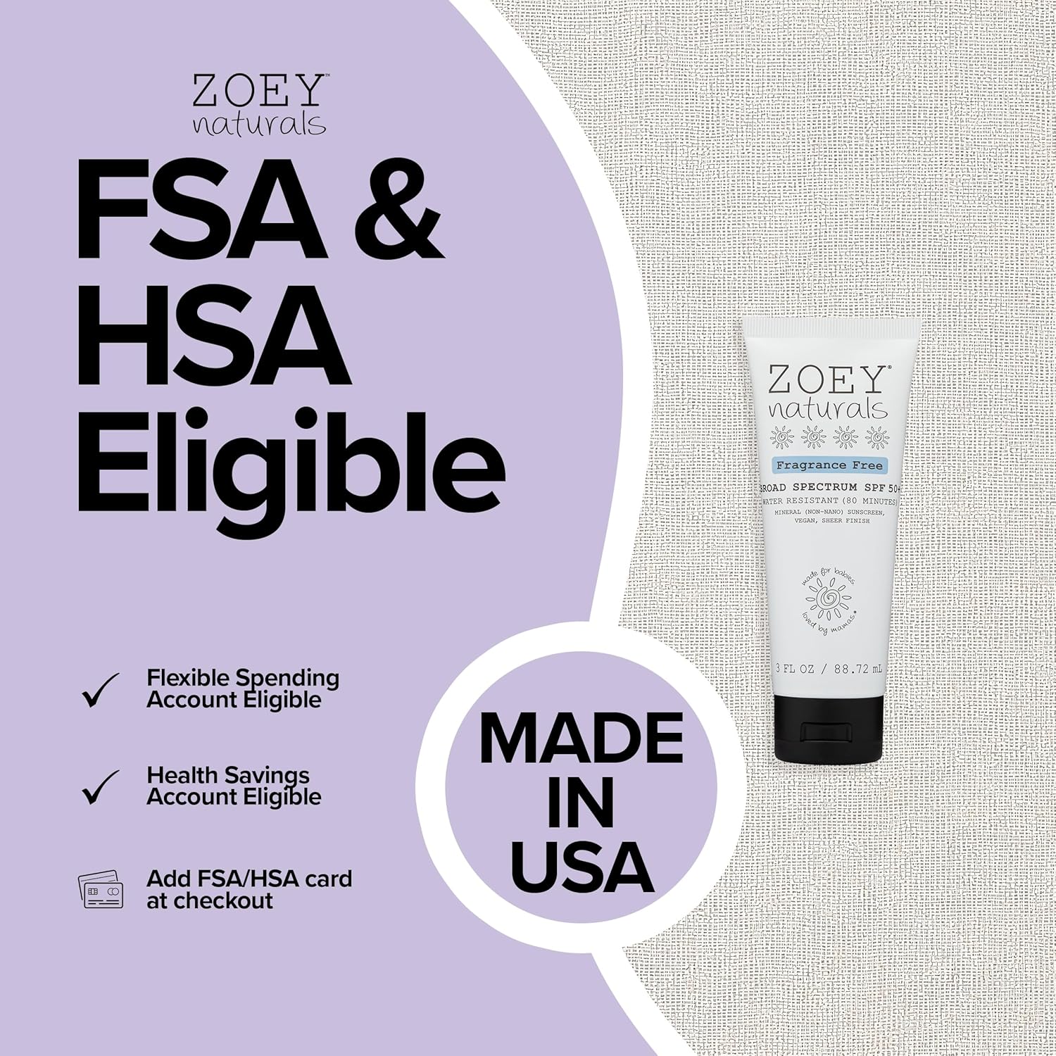 Zoey Naturals SPF 50+ Sunscreen for Babies | Water-Resistant, Reef-Safe & Non-Nano Zinc Oxide