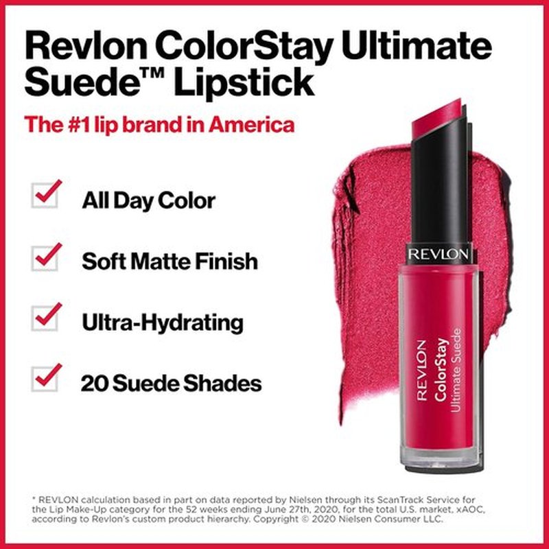 REVLON ColorStay Ultimate Suede Lipstick - High Impact Moisturizing Formula, Iconic 055, 0.09 Oz