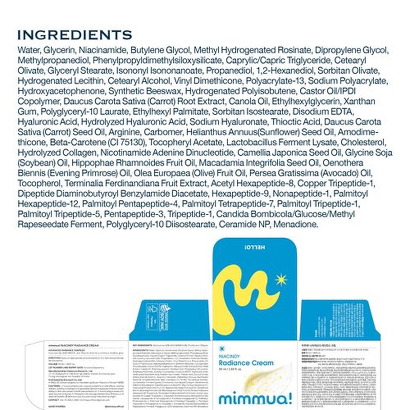 mimmua! NIACINDY Radiance Capsule Cream | Liposomal NAD + 10% Niacinamide +Thioctic Acid + 9 Peptides | Dark Spot Remover & Anti-Aging Moisturizer | Korean Clinical Formula for Radiant Skin | 50ml