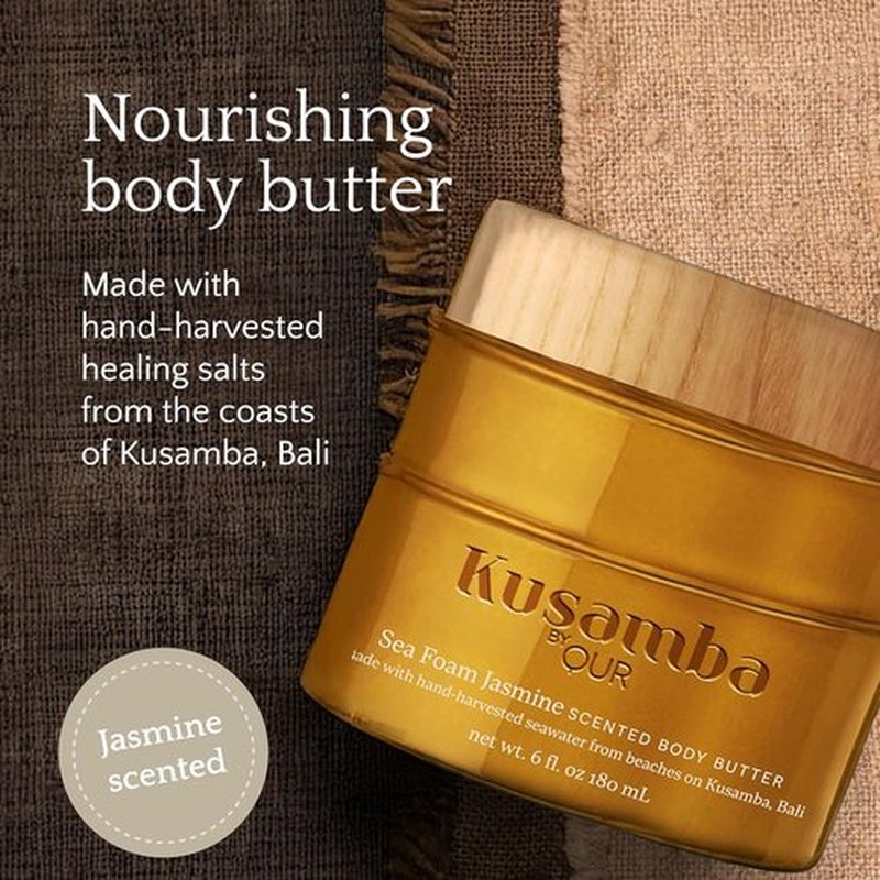 QUR SeaFoam Jasmine Body Butter - Deep Moisturizing Cream with Aloe, Shea Butter & Olive Oil | 6oz for Dry Skin