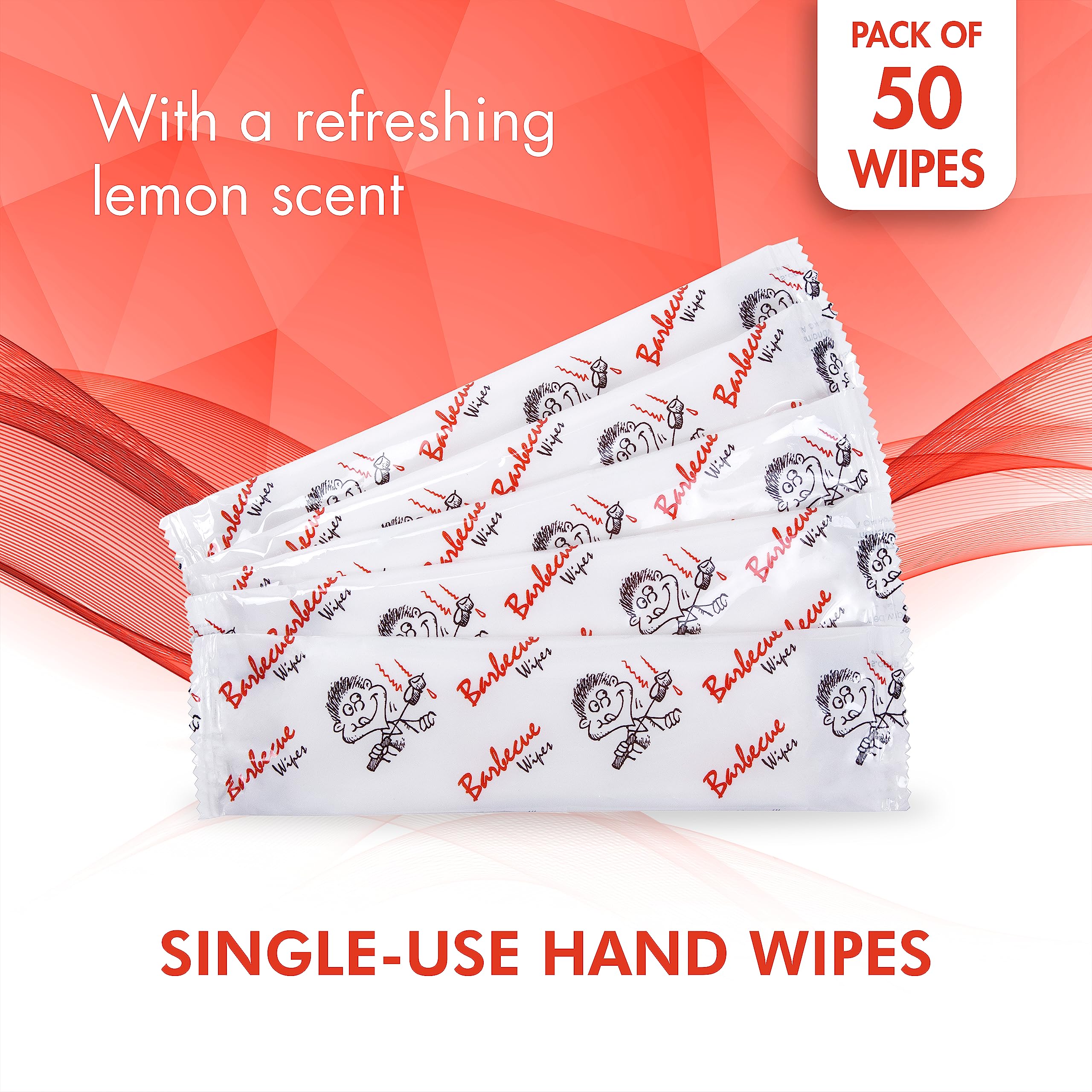 Diamond Wipes Pre-moistened Hand Wipes - “BBQ and Grill” Logo 10x8” Extra Thick Pack of 50 Individually Wrapped Wet Wipes For Cookouts, BBQs, Catering