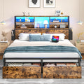 Homkdom Queen Bed Frame with 3-Tier Storage Headboard &2 Drawers,Noise-Free