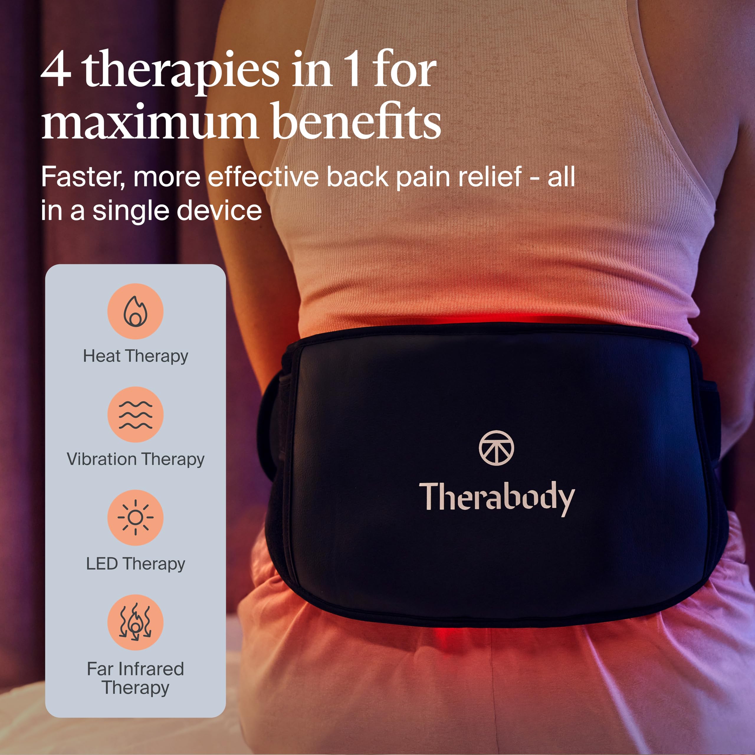 Therabody ThermBack LED – 4-in-1 Back Wrap with Heat, Far Infrared, Vibration and LED Light Therapies for Lower Back Pain Relief