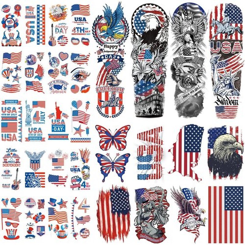 CUTELIILI Independence Day Temporary Tattoo,4th of July Sleeve Tattoo, American Flag Fake Tattoos,Red White and Blue Party Supplies,USA Flag, Memorial Day, Labor Day