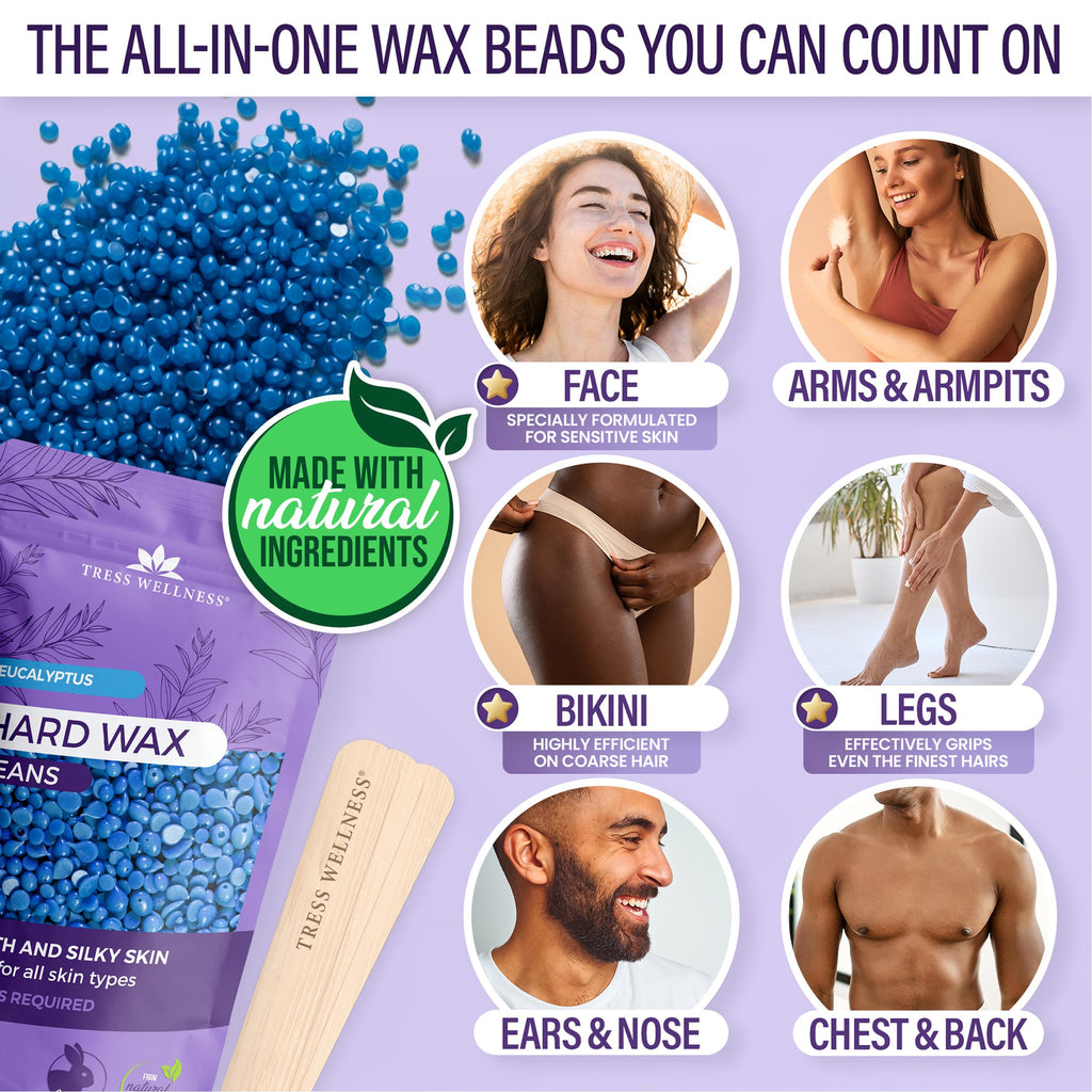 Tress Wellness Award Winning Waxing Kit for Sensitive Skin, Safe for Face & Skin, Easy to Use, At-Home Kit for Face, Bikini, Brazilian & Full Body - Digital Display, Black Purple Flower