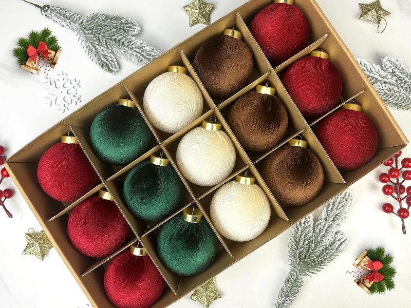 Velvet Balls Ornaments 15 PCS - 3.15 Inch Large Shatterproof Christmas Bulbs | Flocked Classic Holiday Decor